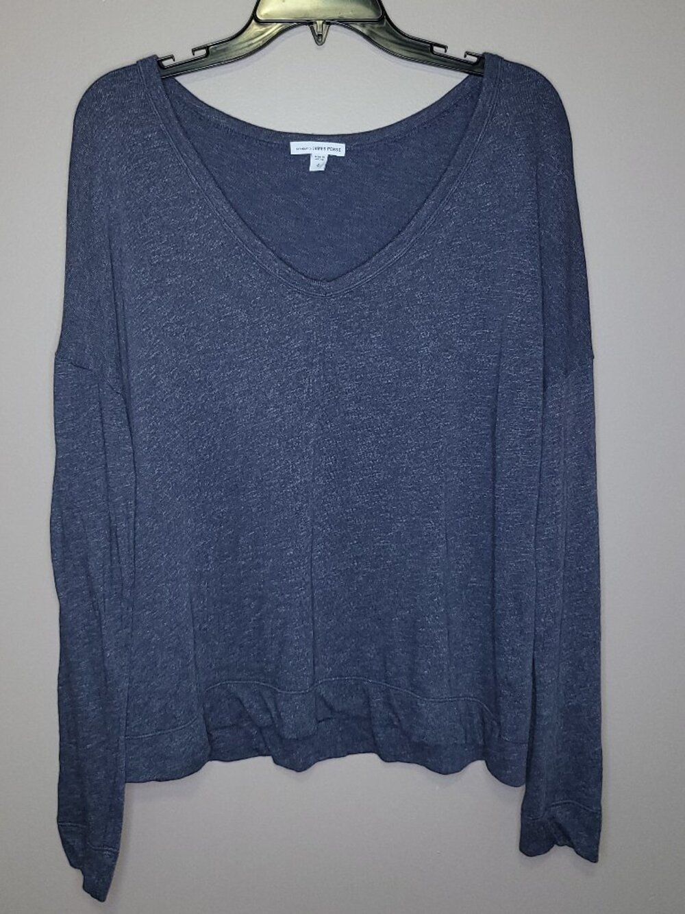 JAMES PERSE Standard Heather Blue Lightweight V-Neck Sweatshirt Top Size 4 - Picture 2 of 5